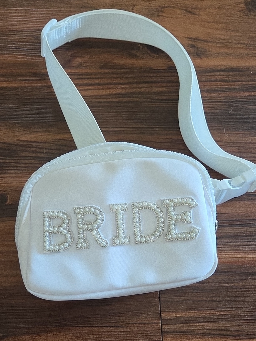 BRIDE Pearl-Embellished White Crossbody Bag